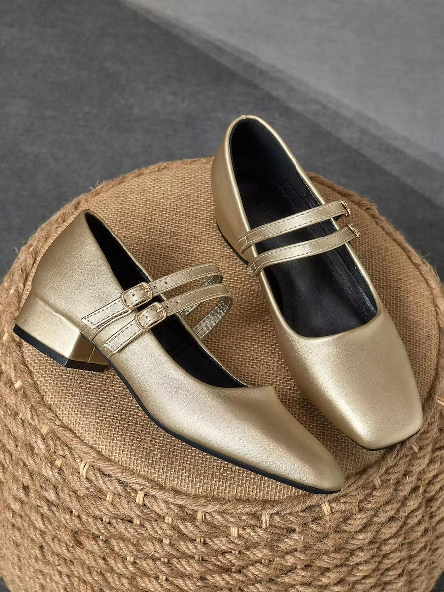 MonaNise Women's 3cm Cloth Covered Heel Black Fashion Versatile Navy Blue, Coffee, Burgundy Mary Jane Low Chunky Heel Elegant Flats