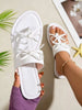 New Women's Fashion Summer Casual Vacation Style Bow Decor Slip-On Flat White Sandals